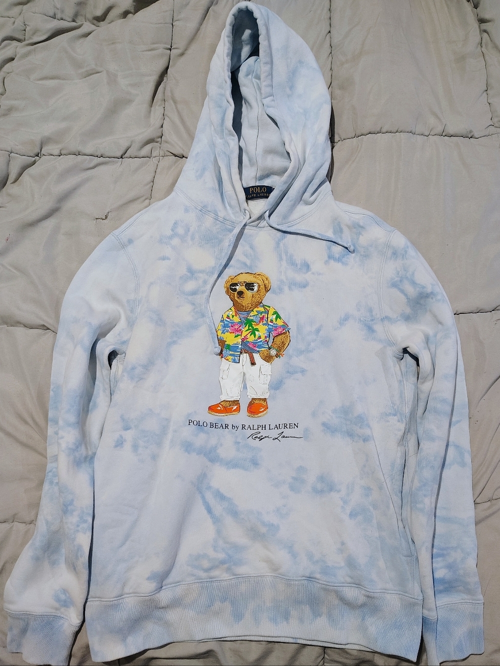 Polo Ralph Lauren Tie Dye Polo Bear Hoodie Mens Medium Blue Sweatshirt